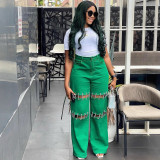 Chain Studded Patchwork Denim Pants