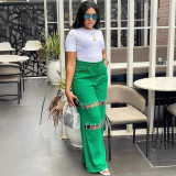 Chain Studded Patchwork Denim Pants