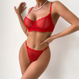 hollow out Sheer Light Control Bra Thong Lingerie Set