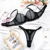 hollow out Sheer Light Control Bra Thong Lingerie Set