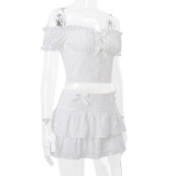 Bubble Sleeve Blouse & Ruffled Hem Skirt Two-Piece Set