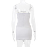 Butterfly Bow Lace Splice Spaghetti Strap Mini Dress