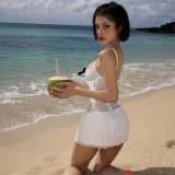 Butterfly Bow Lace Splice Spaghetti Strap Mini Dress