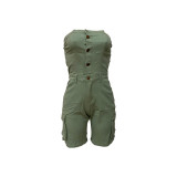 Women's Strapless Button Pocket Denim Jumpsuit