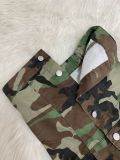 Women Strapless cardigan button camouflage pocket Cargo Romper