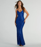 Sparkling Spaghetti Strap Sequin Maxi Dress