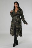 Camo Distressed Trench Coat