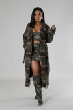 Camo Distressed Trench Coat
