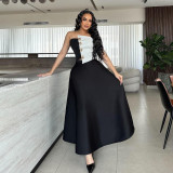 Strapless Crop Top and High-Waist A-Line Skirt  Set