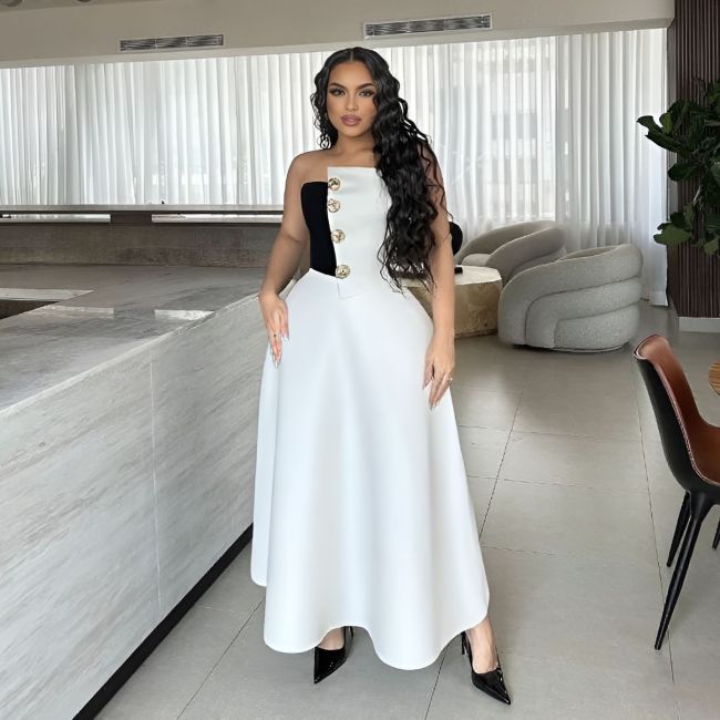 Strapless Crop Top and High-Waist A-Line Skirt  Set