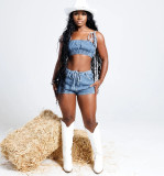 Strapless Crop Top + Slim-Fit Stretch Jeans