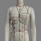 Luxe Boho Pearl Versatile Layered Bra Accessory Crystal Body Chain Necklace