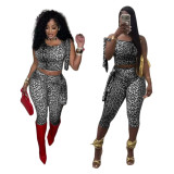  Leopard Print Stretch Tracksuit Set
