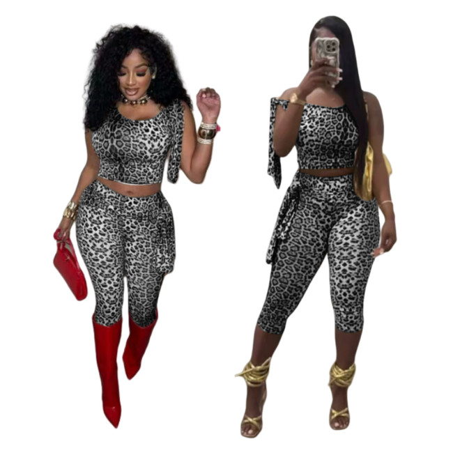 Leopard Print Stretch Tracksuit Set