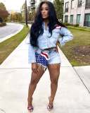 Vintage Patriotic Denim Flag Print Co-ord Set