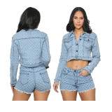Vintage Distressed Denim Shorts Set