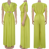 Minimalist V-Neck Tie-Waist Wide-Leg Jumpsuit