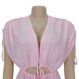 Minimalist V-Neck Tie-Waist Wide-Leg Jumpsuit