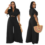 Minimalist V-Neck Tie-Waist Wide-Leg Jumpsuit