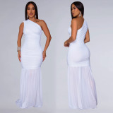 One-Shoulder Sheer Solid Color Cocktail Dress