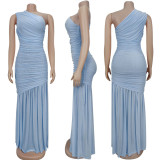 One-Shoulder Sheer Solid Color Cocktail Dress