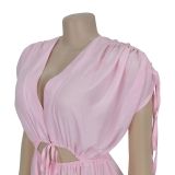 Minimalist V-Neck Tie-Waist Wide-Leg Jumpsuit