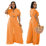 Minimalist V-Neck Tie-Waist Wide-Leg Jumpsuit