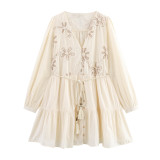 IHOOV Delicate Floral Embroidered Mini Dress 