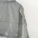 Vintage Ripped Denim Cropped Jacket