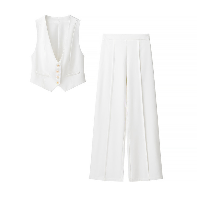 White High-Waisted Linen Blazer & Vest Ensemble