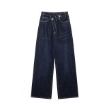 IHOOV Double-Breasted High-Waisted Wide-Leg Denim Jeans