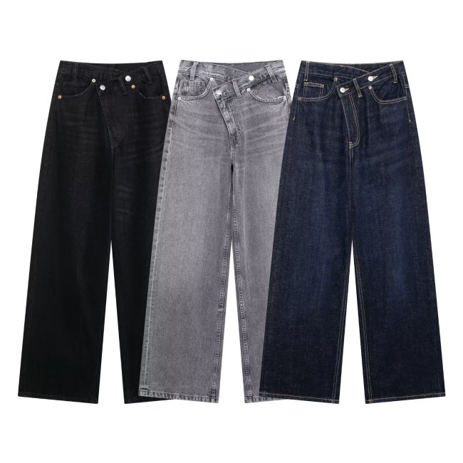 High-Waisted Double-Breasted Waistband Wide-Leg Jeans