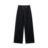 IHOOV Double-Breasted High-Waisted Wide-Leg Denim Jeans
