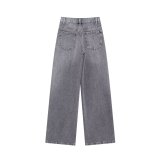 High-Waisted Double-Breasted Waistband Wide-Leg Jeans