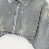 Vintage Ripped Denim Cropped Jacket
