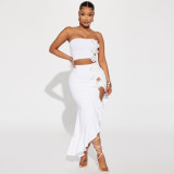 Ruffled Strapless Two-Piece Slit Ensemble