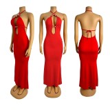 Beaded Deep V-Neck Open-Back Evening Gown