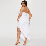Ruffled Strapless Two-Piece Slit Ensemble