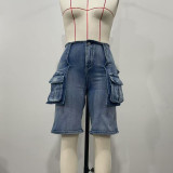 Vintage Workwear Bermuda Shorts Denim Jeans for Women
