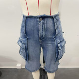 Vintage Workwear Bermuda Shorts Denim Jeans for Women