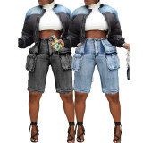 Vintage Workwear Bermuda Shorts Denim Jeans for Women