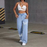 Luxury Rhinestone Butterfly Straight- Denim Jeans