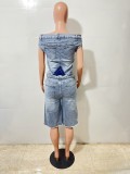 Off-Shoulder Denim Bodysuit Jumpsuit