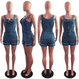 ihoov Distressed Fringe Denim Bodycon Jumpsuit