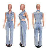 Slim-Fit Stretch Denim Jumpsuit