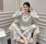 Silk Satin Lace Trim Loungewear Set