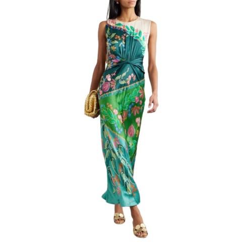 Satin Twist Sleeveless Printed Dress