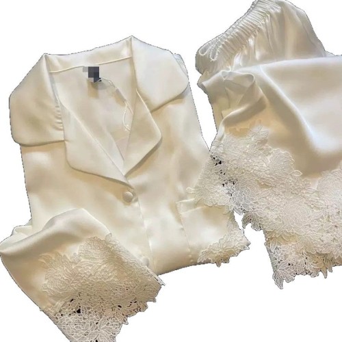 Silk Satin Lace Trim Loungewear Set