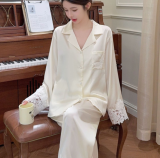 Silk Satin Lace Trim Loungewear Set