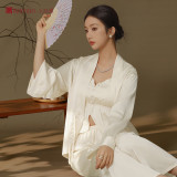 Luxurious Silk-Feel Ice Silk 3-Piece Pajama Set with Camisole